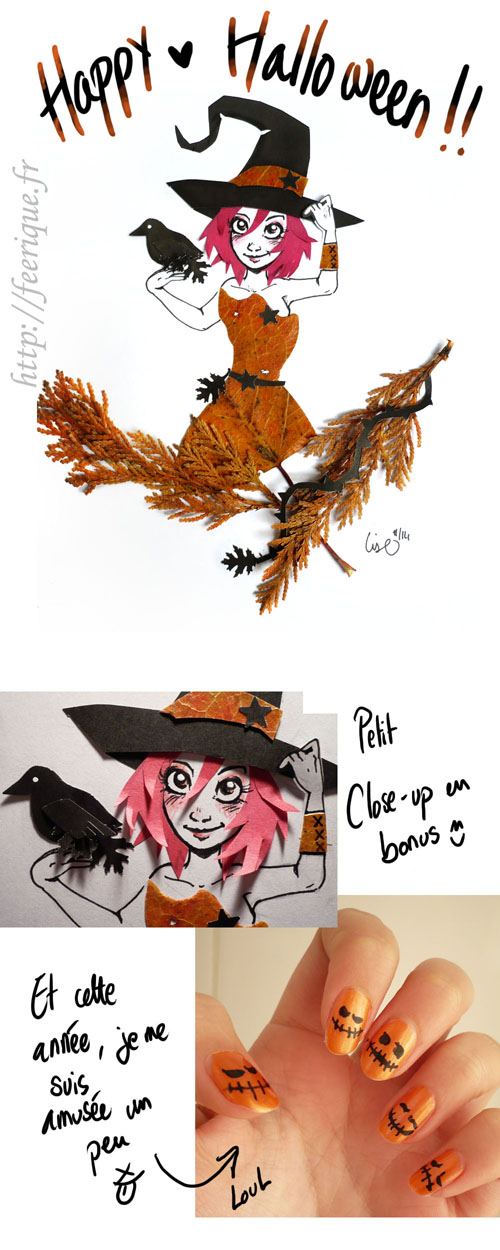 féerique halloween 2014 sorcière en feuilles d'automne collage artistique